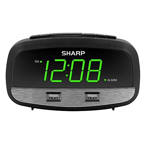 SHARP Digital Alarm Clock with Dual USB FastCharge Ports