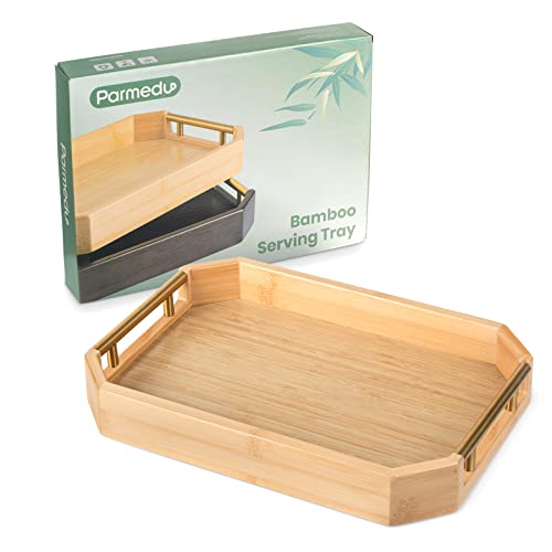 PARMEDU Bamboo Serving Tray with Metal Handles