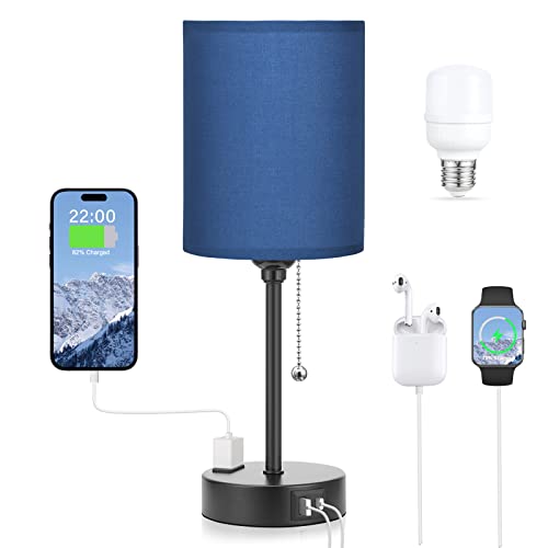Blue Table Lamps with USB Ports and AC Outlet
