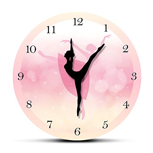 Charming Ballet Girl Princess Pink Wall Clock for Girl's Bedroom