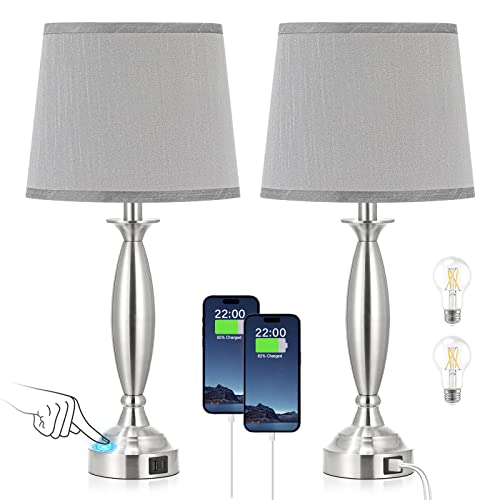 Bedside Lamps with USB Port, Set of 2