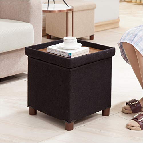 Versatile 15 Inches Storage Ottoman with Wooden Legs