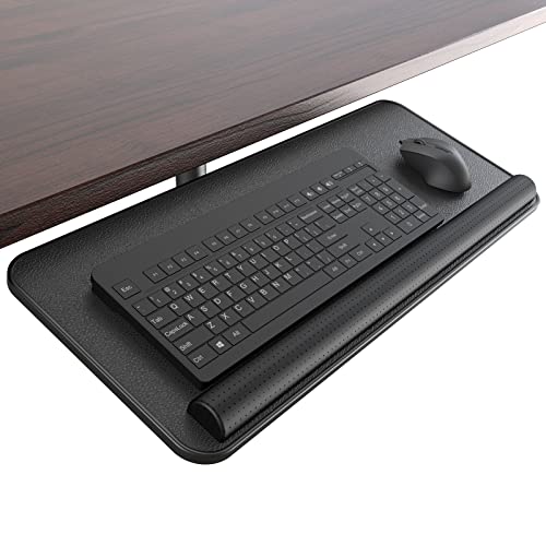 Tilt Rotating Keyboard Tray Under Desk - 360° Swivel PU Leather Drilling Keyboard Drawer