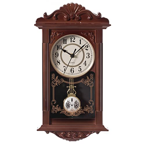 Vintage Wood-Looking Pendulum Wall Clock