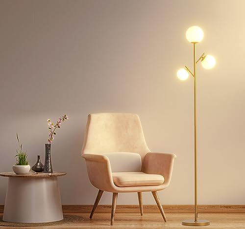 Fiqevs 3 Globe Gold Mid Century Floor Lamp