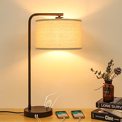 USB Side Table Lamp with Dimmable Bedside Lamp