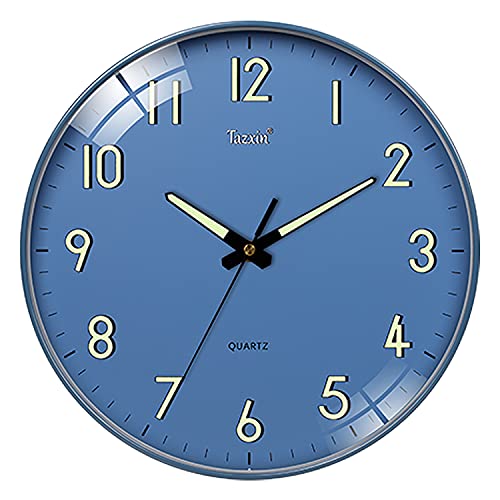 Blue Luminous Wall Clock for Kitchen - Silent Non Ticking Quartz Battery Operated