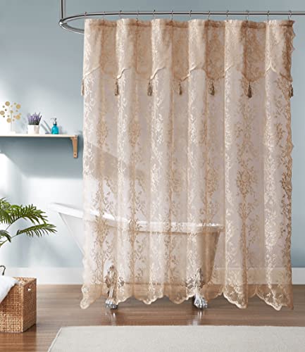 Warm Home Designs Golden Linen Lace Shower Curtain