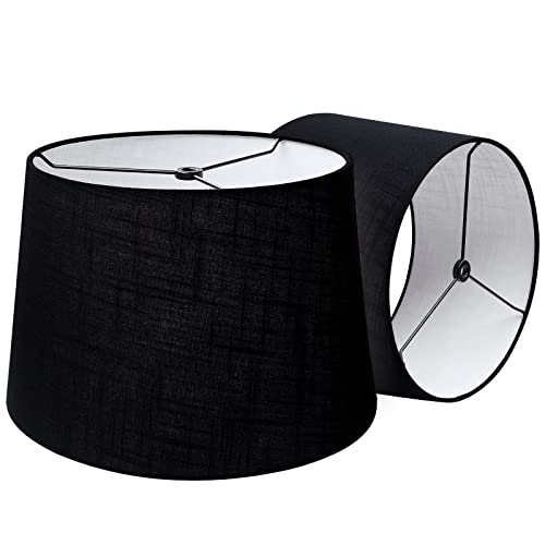 TOOTOO STAR Fabric Natural Linen Cone Drum Hand Craft Medium Lamp Shade Set of 2, Black