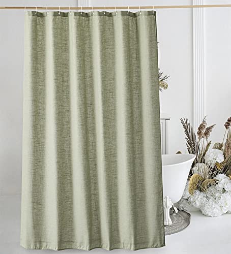 Estmy Sage Green Linen Fabric Shower Curtain Set