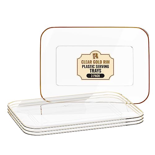 Plasticpro Plastic Serving Trays - Serving Platters Rectangle 10 x 14 Disposable Party Dish Crystal Clear Pack of 4