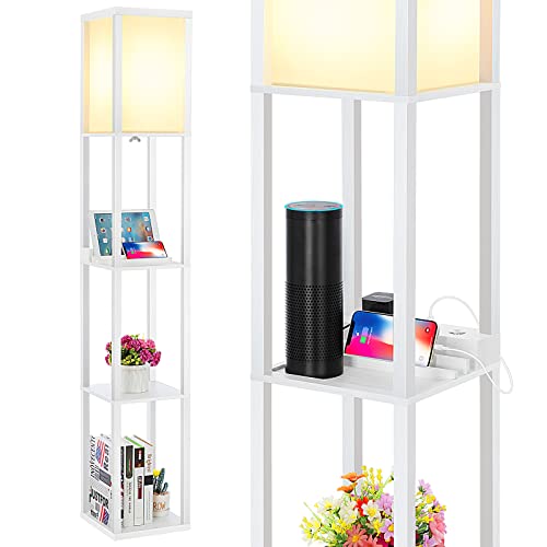 Modern Dimmable LED Standing Lamp with Shelves