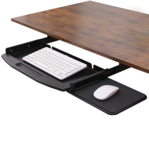 Keyboard Tray Under Desk with Rotating Mouse Platform