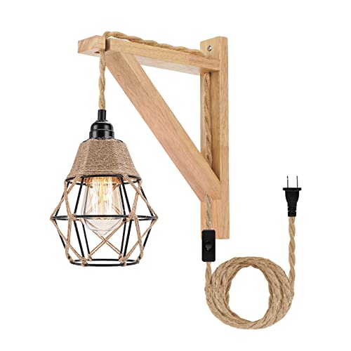 Vintage Wall Lamp with Plug in Cord - Rustic Farmhouse Lighting