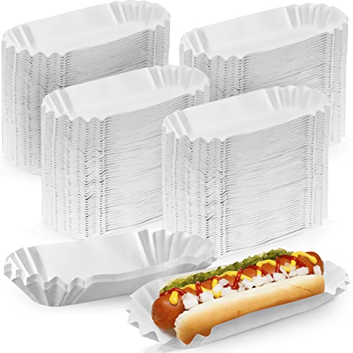 [500 Pack] 6" White Disposable Hot Dog Trays