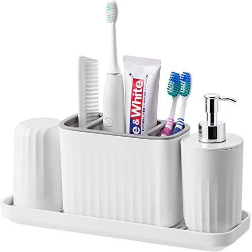VITVITI Plastic Toothbrush Holder Bathroom Organizer Set - White