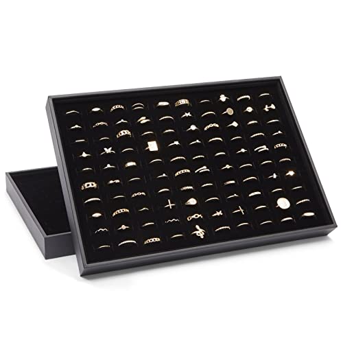 Velvet Ring Display Tray Organizer - 100 Slot Foam Jewelry Storage