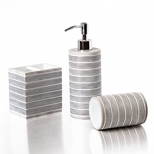 Grey Bathroom Accessories Set - 3-Piece Organizer Countertop Set