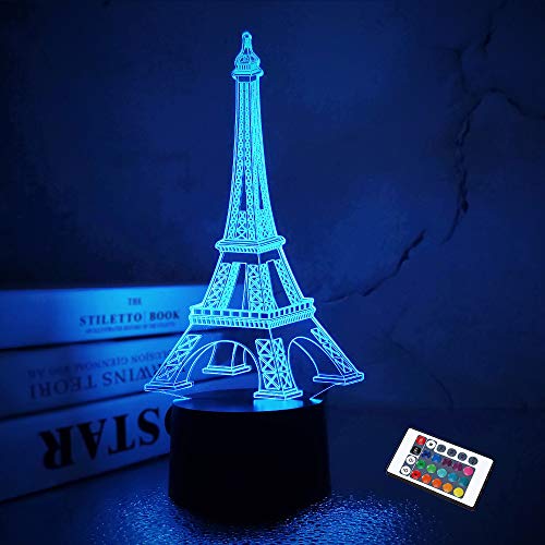 Eiffel Tower Nightlight 3D Illusion Lamp with Remote Control