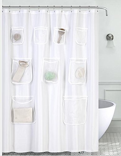 Mrs Awesome Shower Curtain with 9 Handy Mesh Pockets