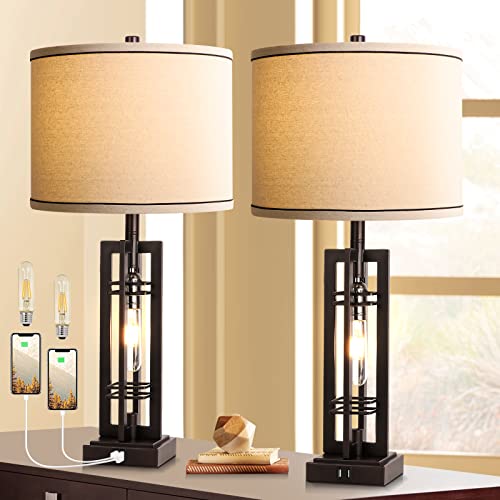 Rottoogoon Farmhouse Table Lamps with USB Ports