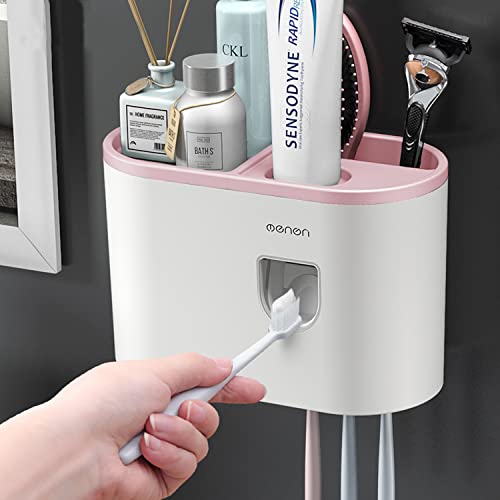 Wall-Mounted Toothbrush Holder with Automatic Toothpaste Dispenser