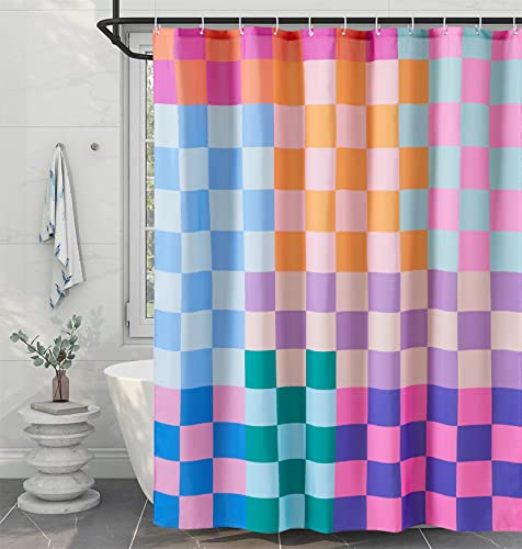 RoomTalks Multicolored Checkered Retro Fabric Shower Curtain