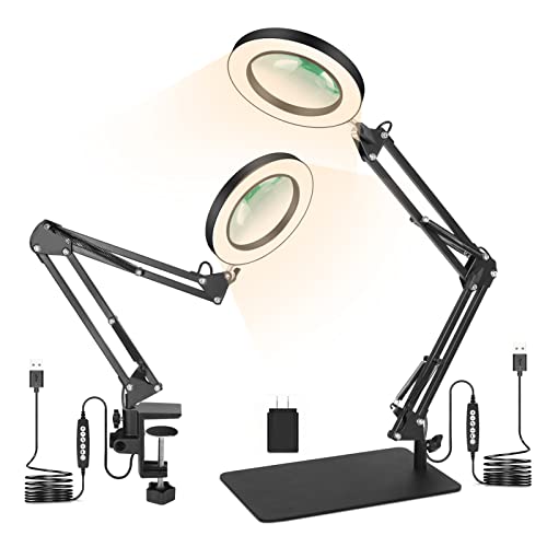 8X Magnifying Glass Lamp with Light and Stand