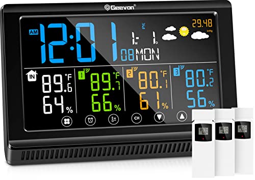 Geevon Indoor Outdoor Thermometer Wireless Digital Temperature Gauge Weather  Station With Backlight Support 3 Channels white 