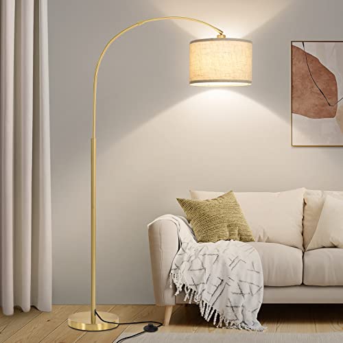 Gold Arc Floor Lamp with Adjustable Drum Lampshade