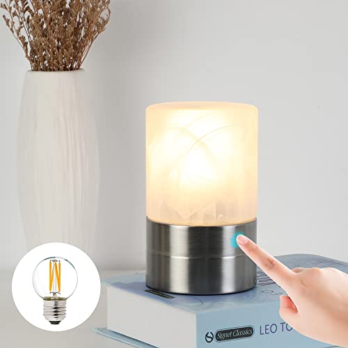 Small Dimmable Bedside Lamp with Alabaster Glass Shade