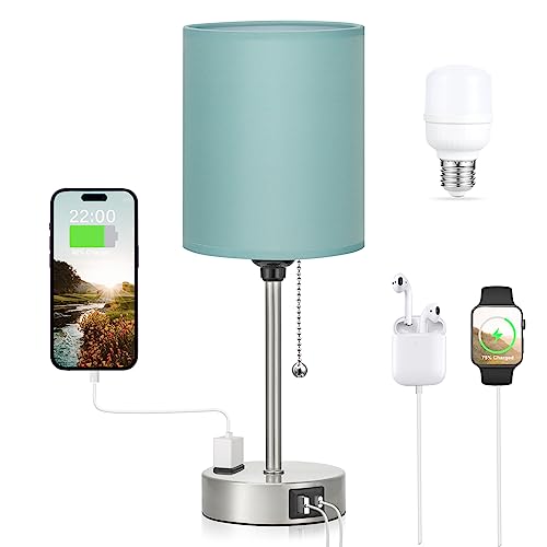 Stylish and Functional Teal Bedside Lamp with USB Ports