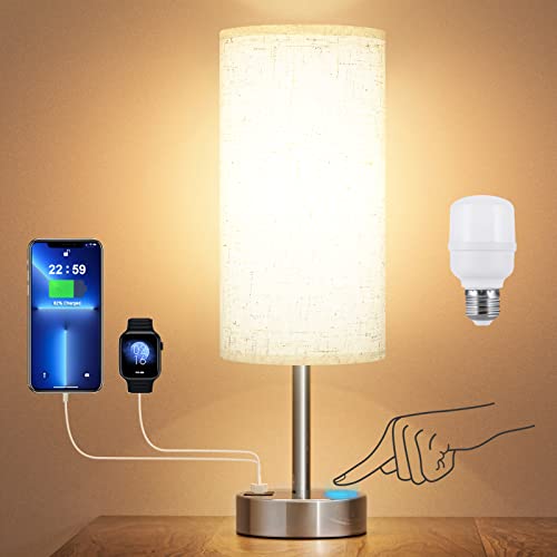 White Bedside Touch Table Lamps with USB Ports