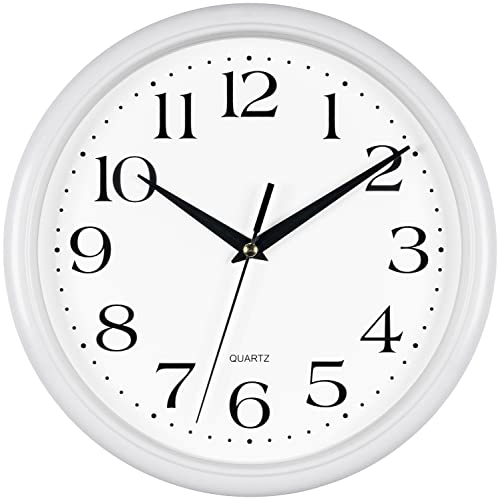White Wall Clock Silent Non Ticking 10 Inch