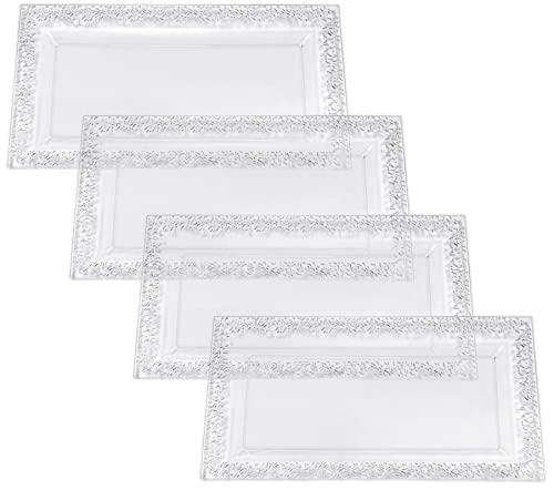 Yumchikel 4 Clear Lace Rim Plastic Serving Trays & Platters