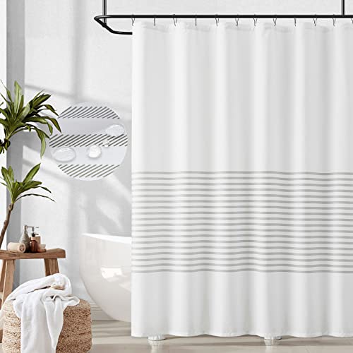 White Shower Curtain with Grey Stripes