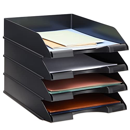 Black Stackable Paper Trays for Letter Documents