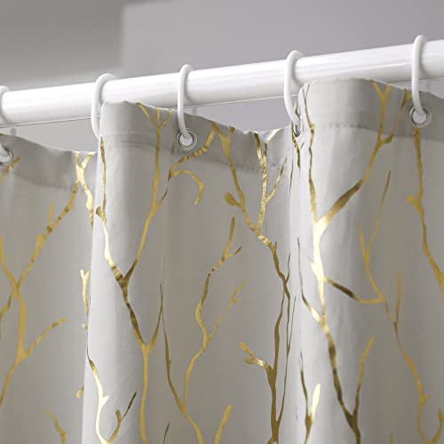 Taisier Metallic Greyish Beige Shower Curtain with Gold Branch Pattern