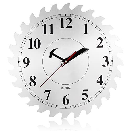 Metal Wall Clock with Saw Blade Dial and Handsaw Pointer