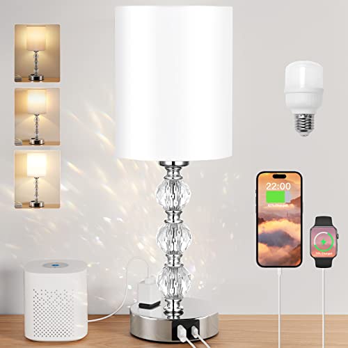 Crystal Table Lamp with USB C+A Charging Port