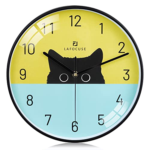 Cute Black Cat Wall Clock for Kids Bedrooms