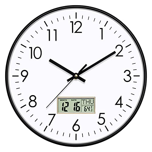 Foxtop 12-inch Digital Wall Clock with Date, Month, Day of Week and Temperature