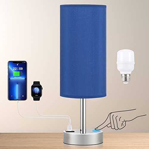 Blue Touch Table Lamps with USB Charging Ports