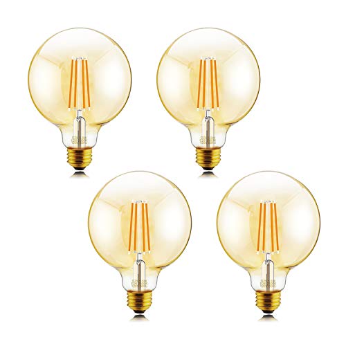 Helloify G25 Amber Glass Globe Decorative Dimmable Vintage LED Edison Bulb