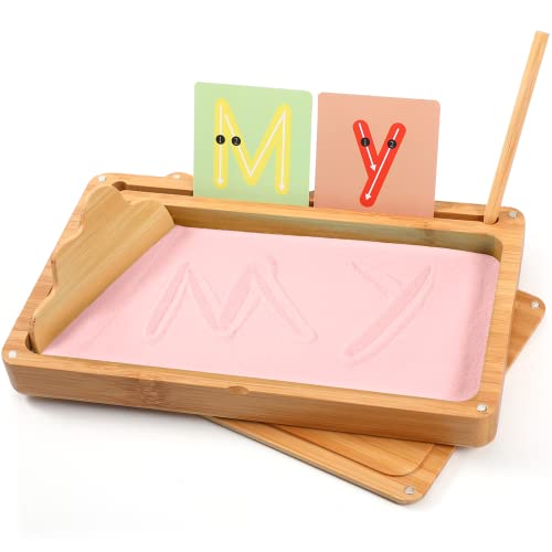 Montessori Sand Tray with Lid for Kids Writing Letters and Numbers (Pink)