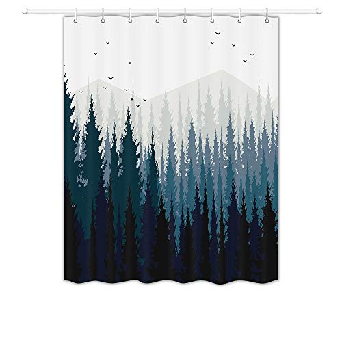 JAWO RV Shower Curtain - Ombre Mountain Forest Landscape - Camping Bathroom
