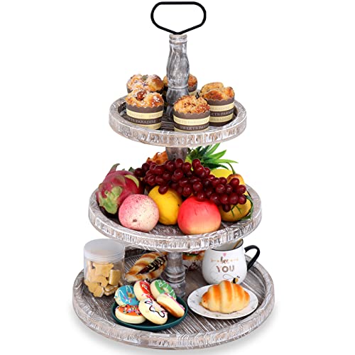 3 Tiered Round Wooden Serving Tray