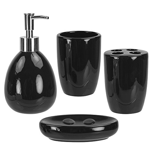 4-Piece Ceramic Bathroom Set (Black) by Home Basics