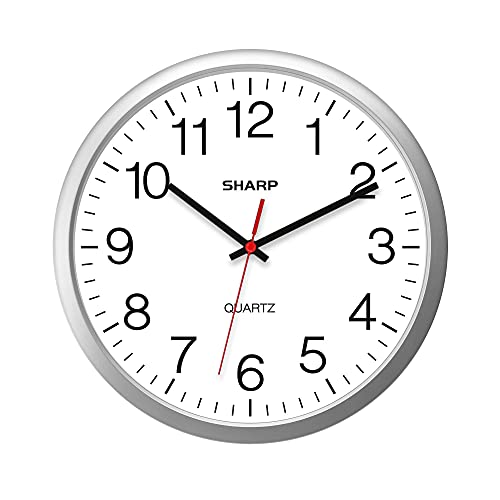 SHARP Wall Clock - Silent Non Ticking 14 Inch Silver