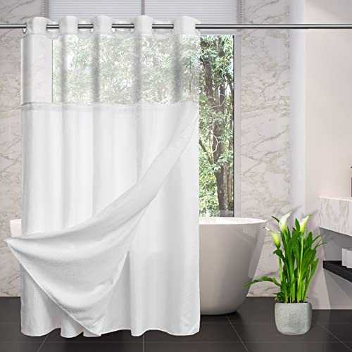 CYPL Waffle Weave Shower Curtain with Snap in Liner Set